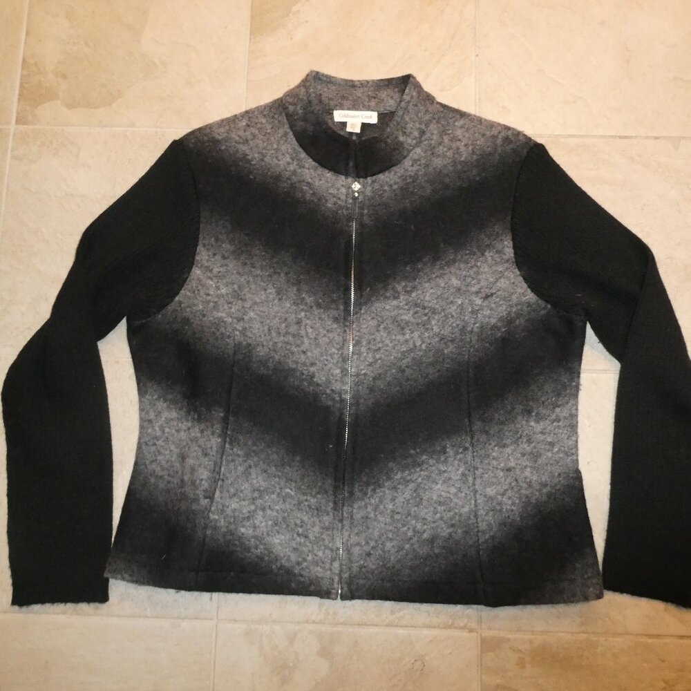 Coldwater Creek black and gray print full-zip cardigan sweater Petite XL